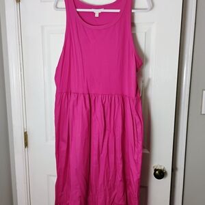NWT TERRA AND‎ SKY SIZE 0X HOT Pink Sleeveless Dress WITH EYELID RUFFLE